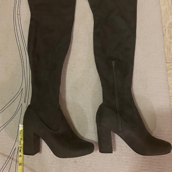 Faux suede over the knee Taupe Boots - Picture 3 of 7